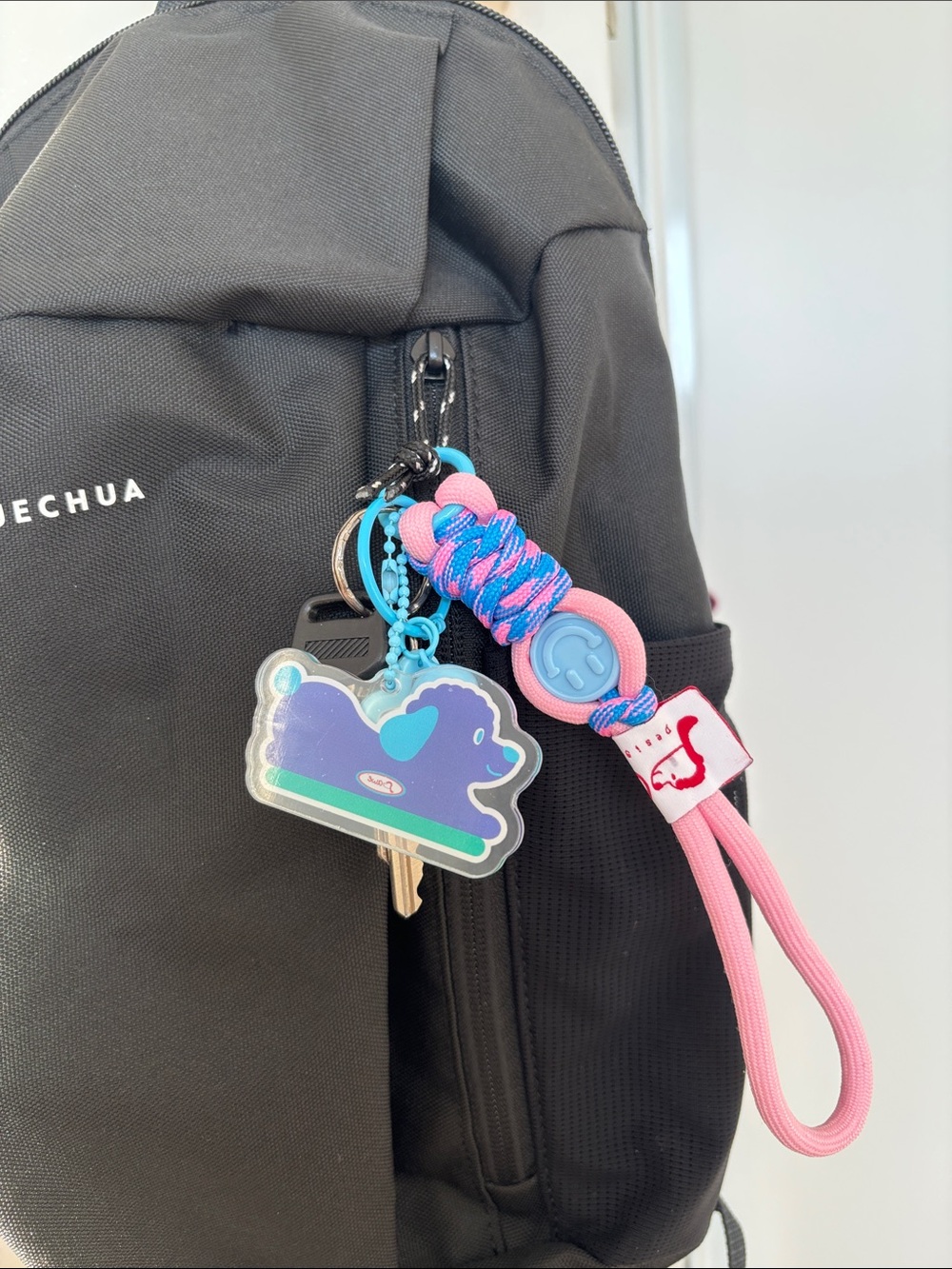 Unisex Handmade Pink & Blue Puppy Charm Keychain